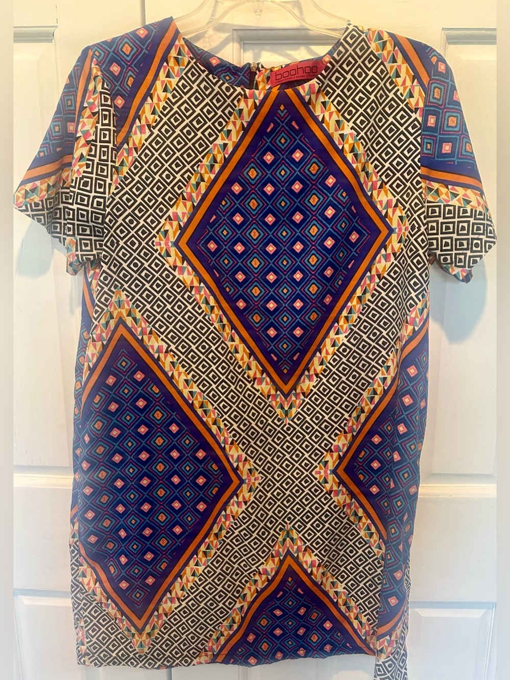 Boohoo Multicolor Diamond-Print Short Sleeve dress